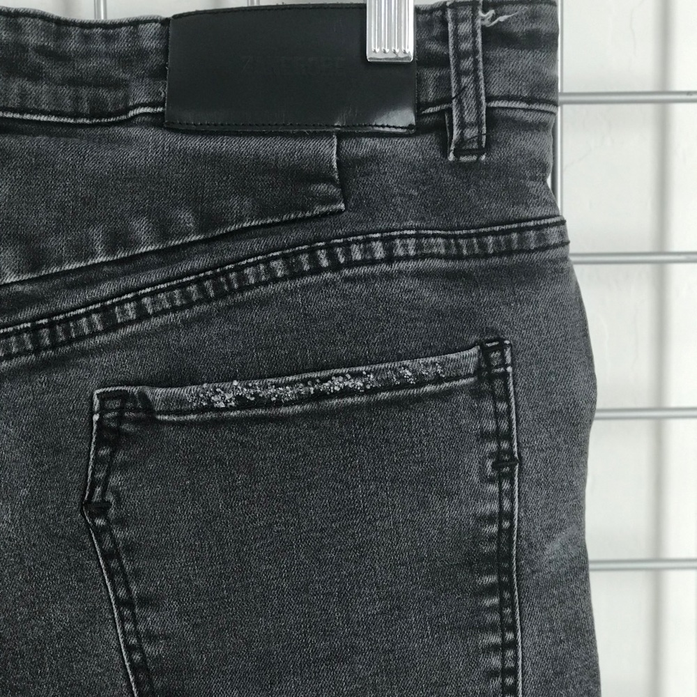Men’s Charcoal Distressed Rips Holes Skinny Jeans - Picture 8 of 8